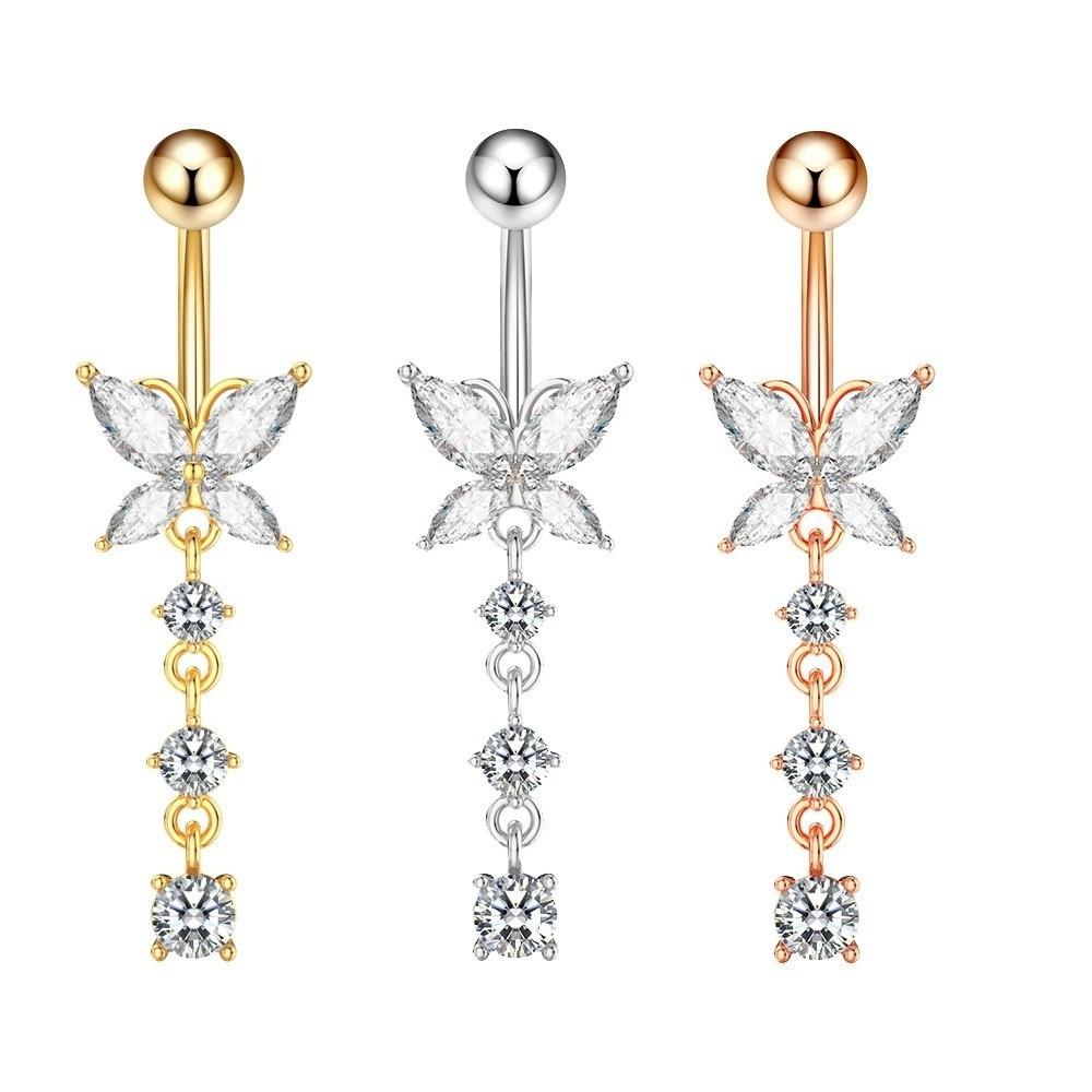 Rhinestone Body Piercing Jewelry Stainless Steel Belly Button Ring Fashion Zircon Navel Ring Women