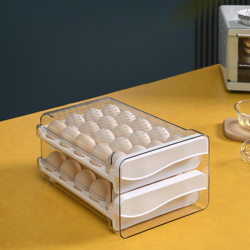 Double-Layer PET Transparent Egg Storage Box for Refrigerators