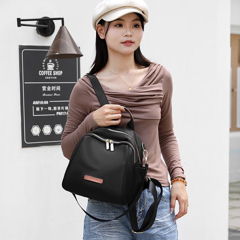 Solid Color Backpack Women's Lightweight Water-Repellent Nylon Travel Backpack