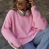 Autumn Winter Vintage Loose Long Sleeve Top Solid Color Pullover Knitwear O-Neck Sweater