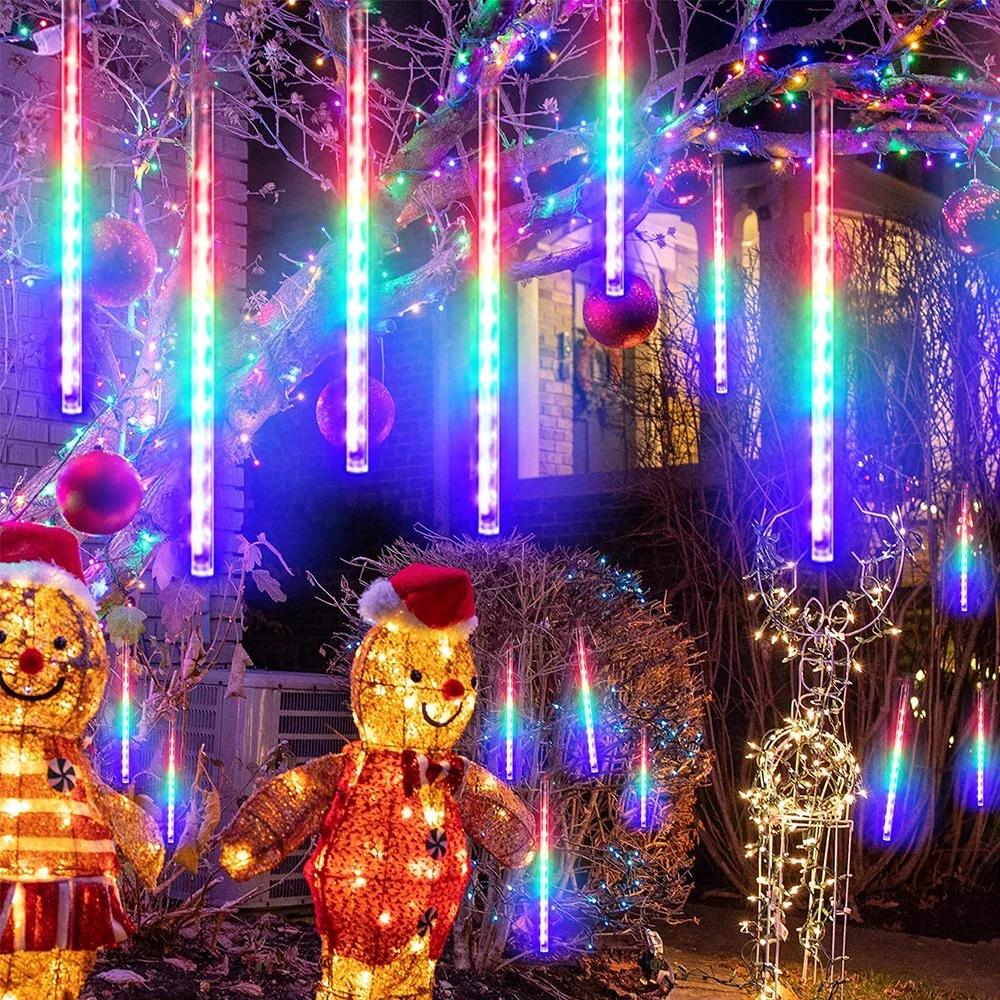 30/50см Светодиодные солнечные огни Метеоритный дождь Праздничные гирлянды Водонепроницаемый садовый свет Рождественское свадебное украшение