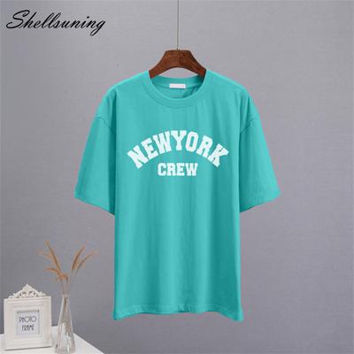 Shellsuning модные свободные футболки с буквенным рисунком женские летние 2023 г. мягкие футболки большого размера с короткими рукавами повседневные женские топы из 100% хлопка