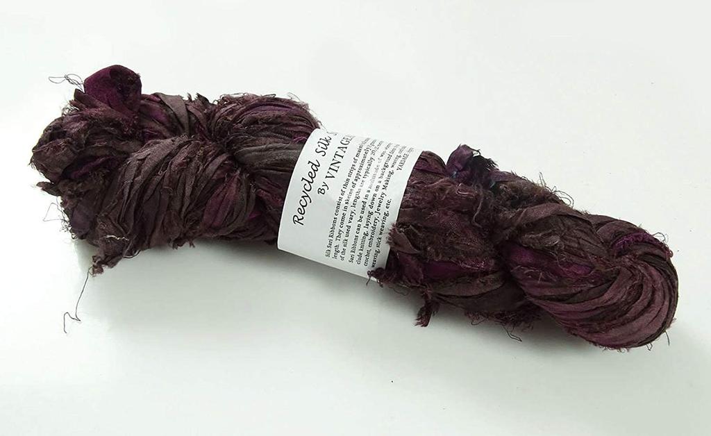 100g Recycled Sari Silk Ribbon Yarn, Jewelry Making Trim - Blue Mix