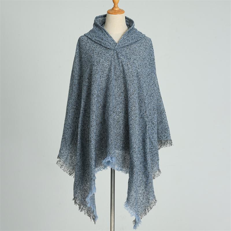 Накидка с капюшоном, клетчатый шарф, имитация кашемира, зимний с теплой шалью, пончо, накидка