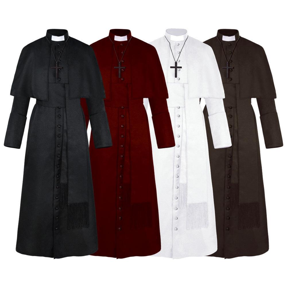 Solid Color Priest Cos Costume Halloween Priest Medieval Vintage Cosplay Costume