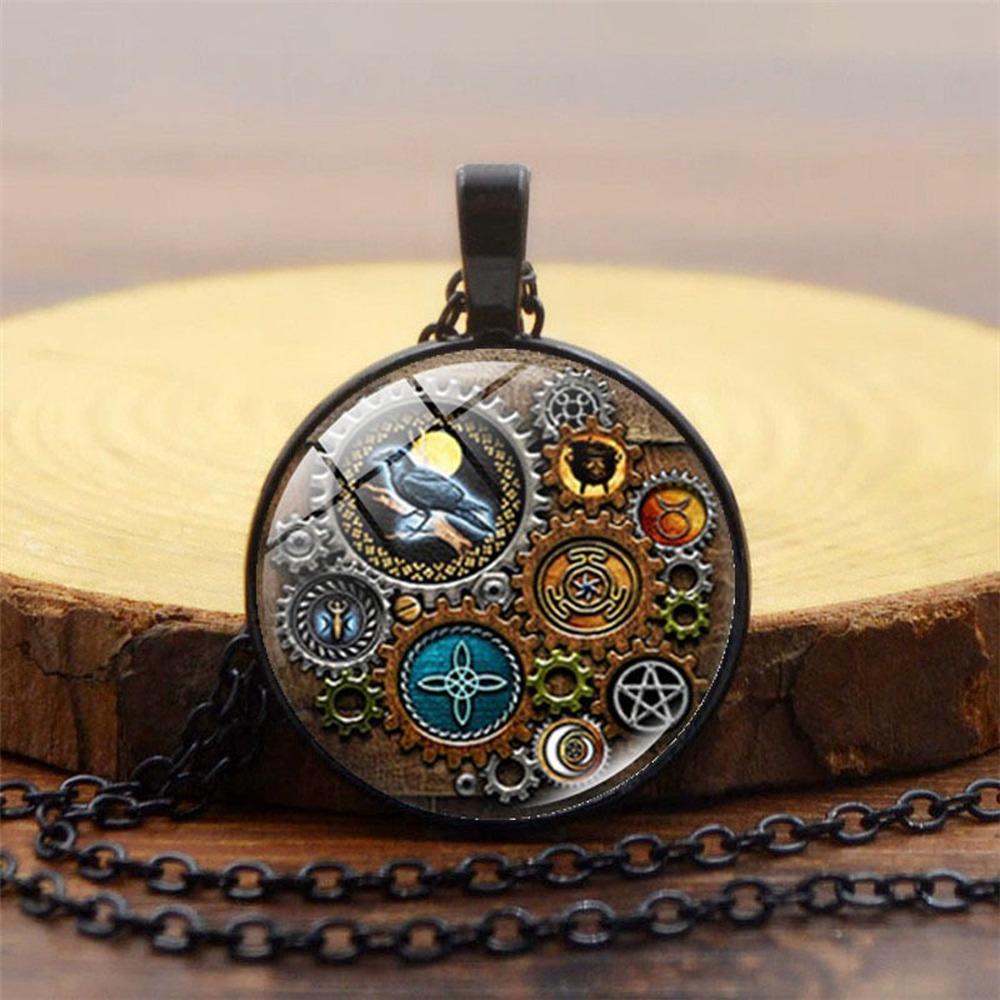Steampunk Witch Pendant Necklace for Women 2022 Goth Mechanical Gear Accessories Vintage Jewelry Men's Neck Chain Gift