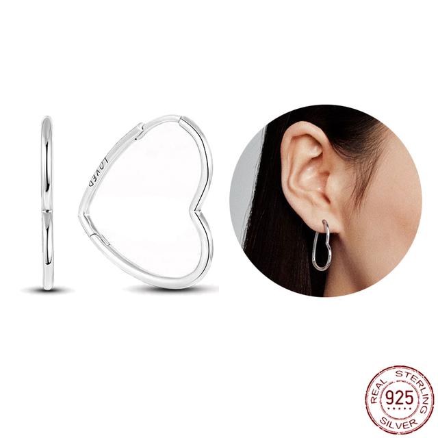 Серьги из стерлингового серебра 925 пробы, настоящее большое сердце, циркон, круглые серьги-кольца для женщин, модные серебряные серьги, ювелирные изделия, подарок
