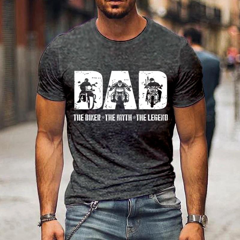 Мужская футболка Dad The Biker The Print Летние топы Футболки Мужские черные модные футболки Harajuku День отца с круглым вырезом Футболка Street
