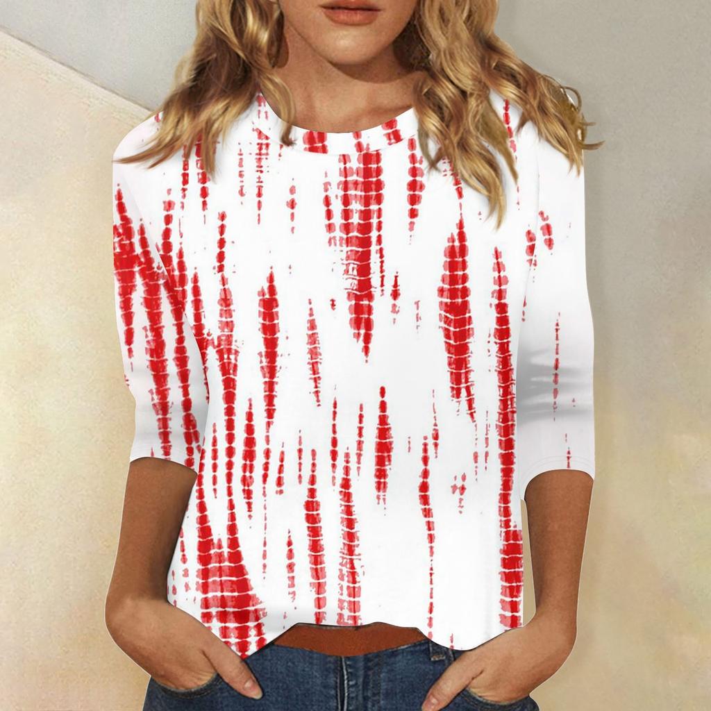 Рубашки с рукавом 3/4 для женщин, футболки с графическим принтом, блузки, повседневные базовые топы, пуловеры