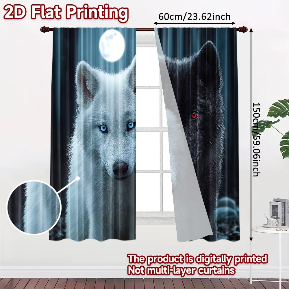 Set Of 2 Flat Printing Window Curtains Horror Fantasy Moonlit Wolves Digital Printed Polyester Drapes Birthday Party Indoor Curtain