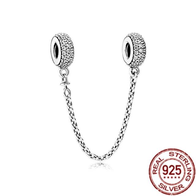 100 %925 Sterling Silver Crown Herbarium Moon &Star Safety Chain Charm Bead Fit Temperament Bracelet Jewelry Gift