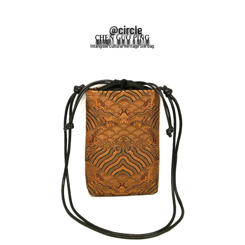 Xiangyunsha Brocade Mulberry Silk Crossbody Bag with Seawater River Cliff Pattern - New Chinese Style Shoulder Bag for Women.