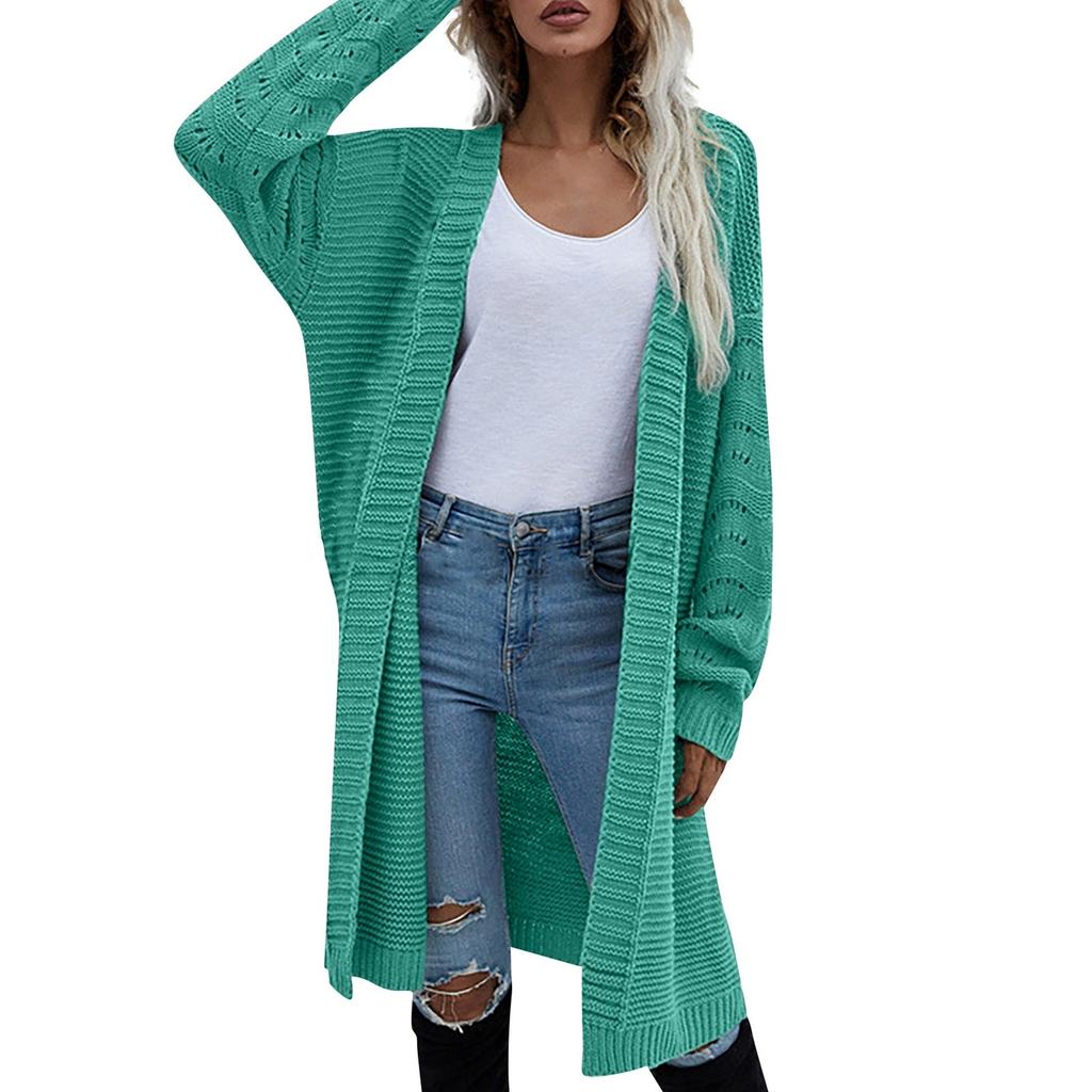 Женский однотонный длинный повседневный кардиган, вязаный со свободным свитером-пальто