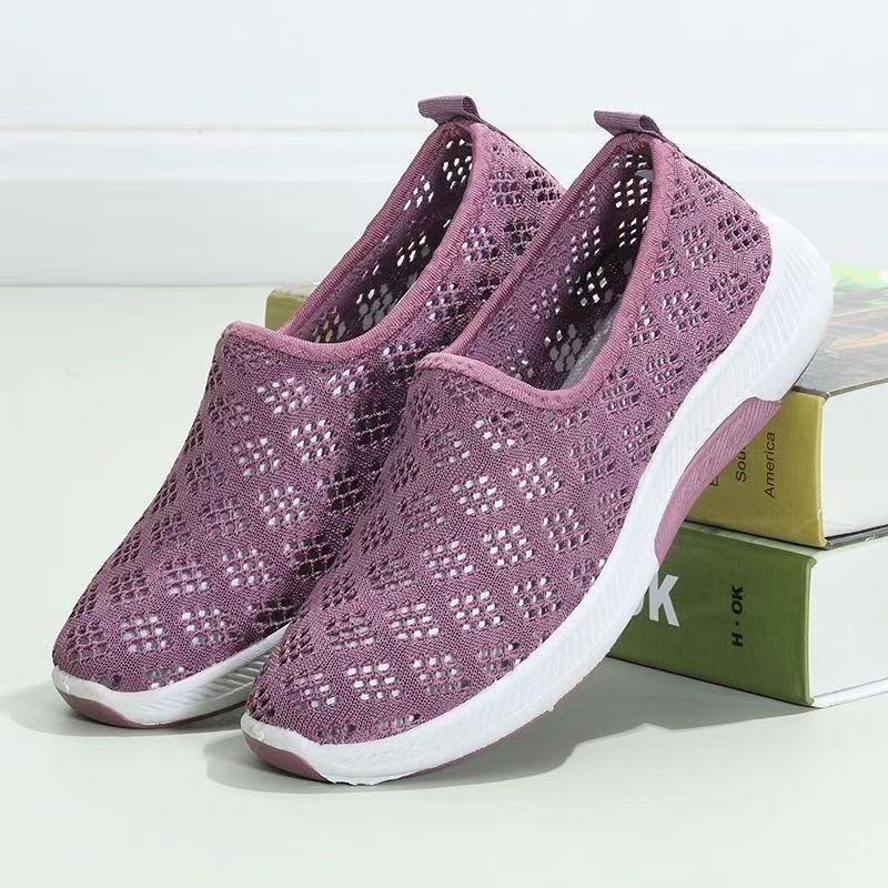 Модная тканевая обувь Женская обувь Летняя Новая Модная Сетчатая Дышащая Повседневная обувь Мягкая подошва Противоскользящая Износостойкая Плоская Спортивная обувь