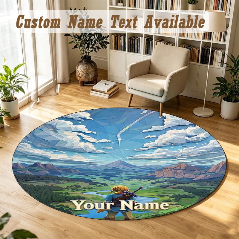 Round Rug Custom NameZelda Pattern Non Slip Carpet Home Floor Decor