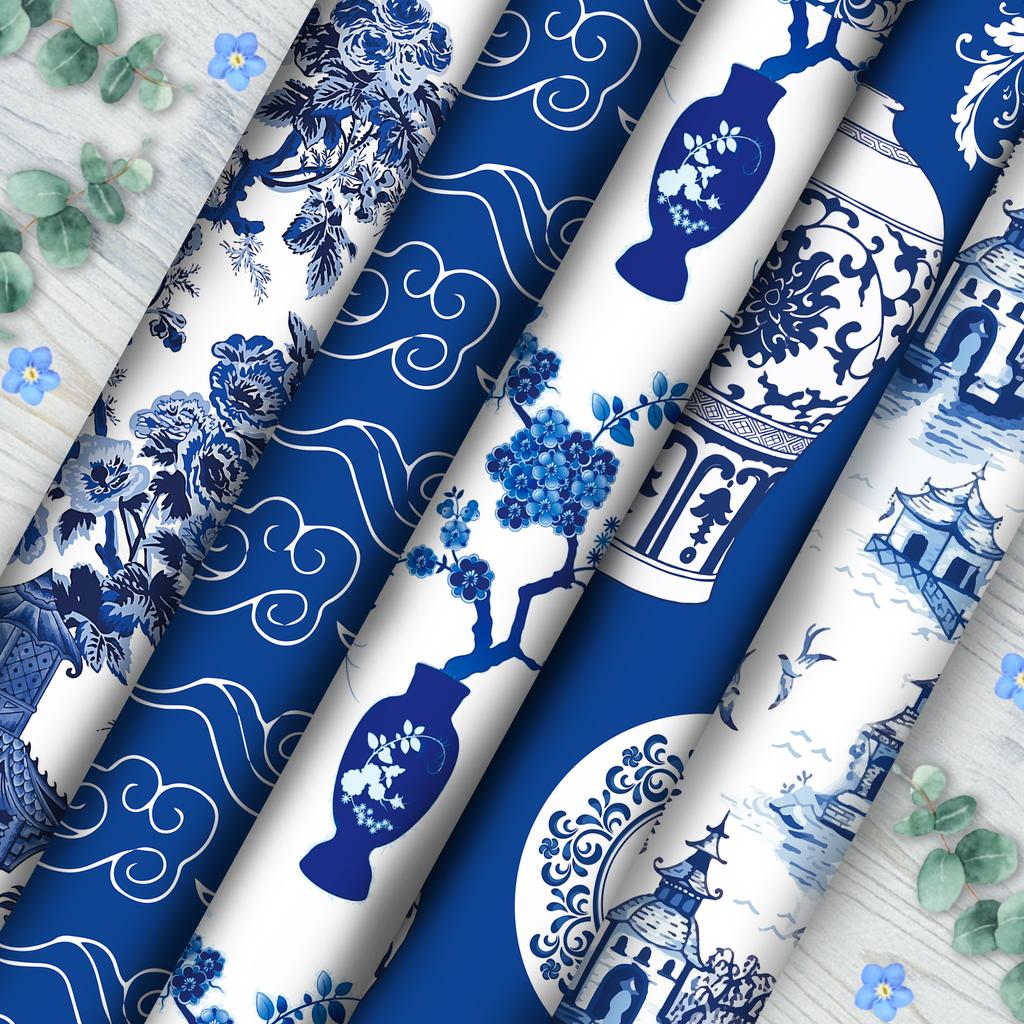 24pcs Blue White Porcelain Scrapbooking Material Paper Pads Vintage Chinese Ink Pattern Backdrop Decorative Origami Paper Crafts