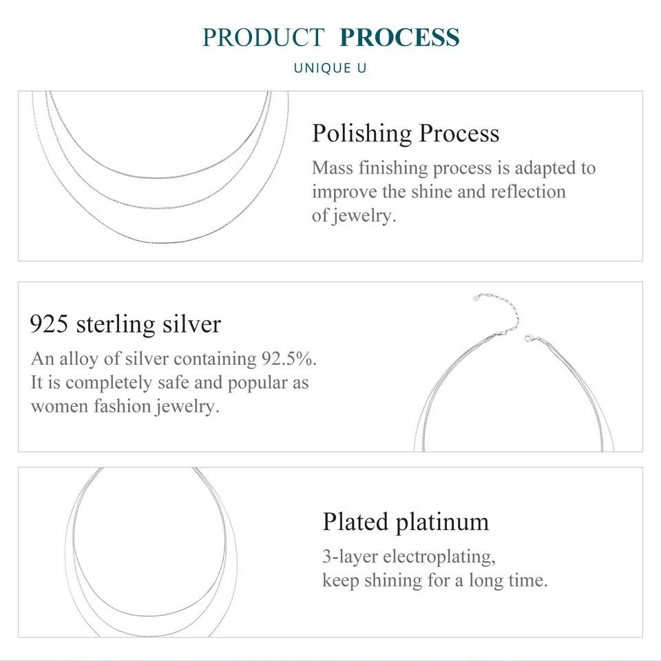 BAMOER из стерлингового серебра 925 пробы, шикарная трехслойная коробка для ожерелья, цепочка на шею с бусинами для женщин, с платиновым покрытием, оригинальный дизайн, изящные ювелирные изделия