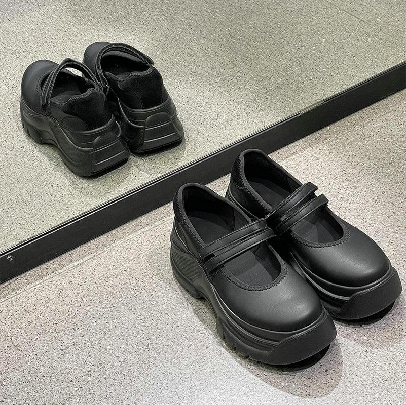 Fashion Thick-Soled Mary Jane Women'S Shoes 2025 New Style Versatile Velcro Ballet Shoes Single Shoes Small Leather Shoes