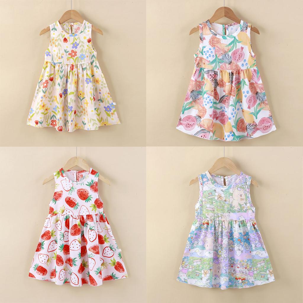 Новое летнее платье без рукавов с цветочным принтом для девочек ясельного возраста, милое дышащее свободное покрой легкое повседневное платье
