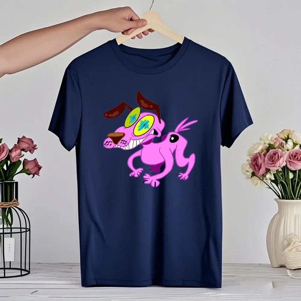 Мультяшная футболка 90-х «Кураж — трусливый пес» Ретро Уличная мода Летняя одежда Топы Подарок Мужчины Женщины Пара Хлопковые футболки