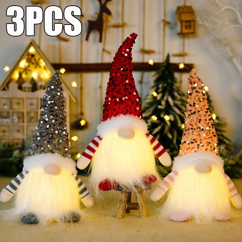 30CM Glowing Knitted Gnome Doll with Led Night Light Christmas Decorations 2025 Home Xmas Tree Decor Navidad New Year 2025 Gift