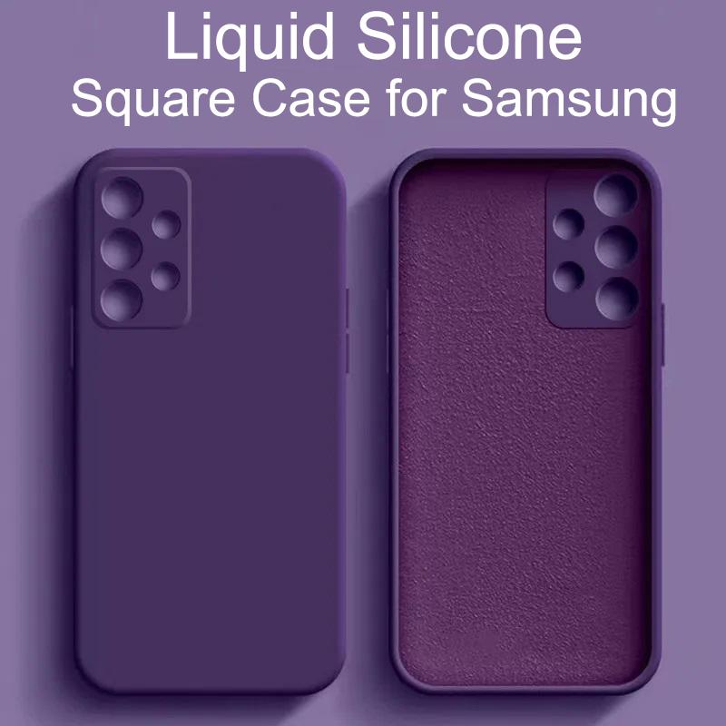 Квадратный оригинальный чехол из жидкого силикона для Samsung Galaxy S23 S24 S22 S21 Ultra Plus FE A33 A53 A73 A34 A54 A52 A52S Полное покрытие