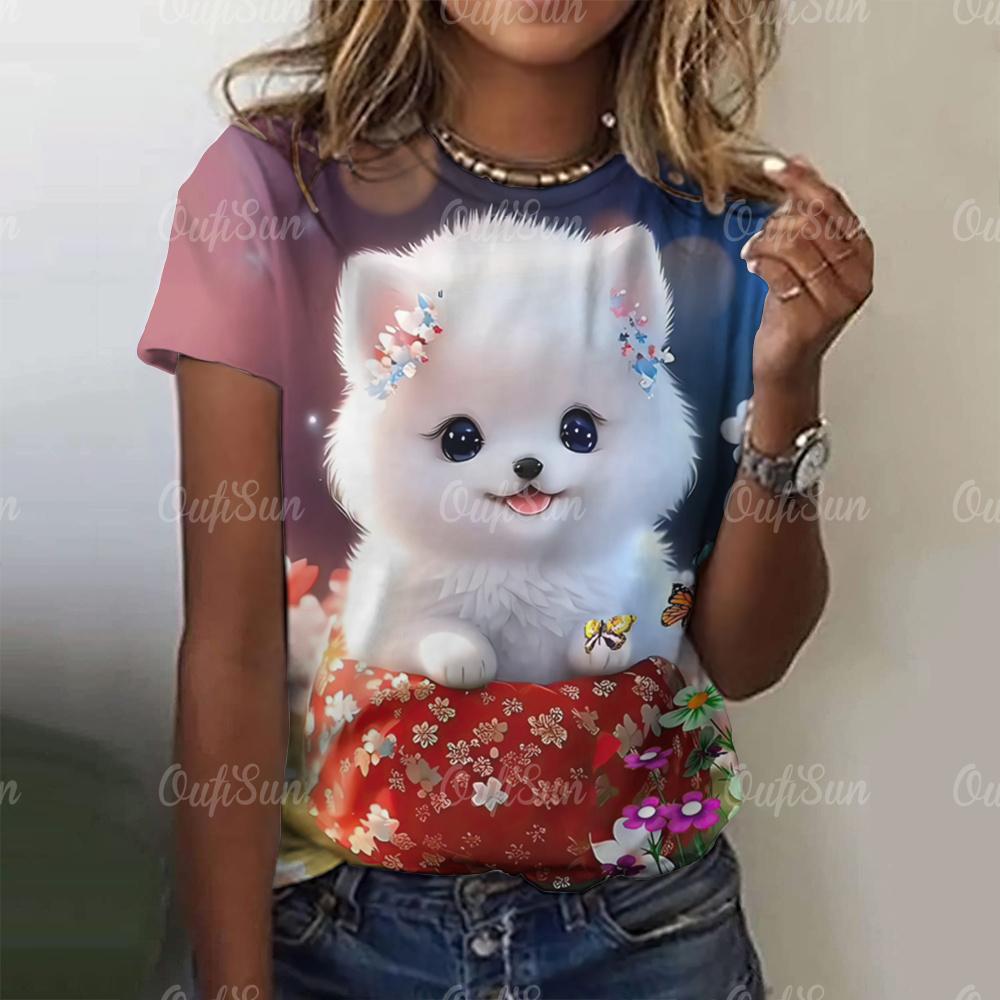 Женская футболка с принтом щенка Kawaii, одежда Harajuku для женщин, повседневный стиль, футболки с коротким рукавом, круглый вырез, топы Hundred Streetwear