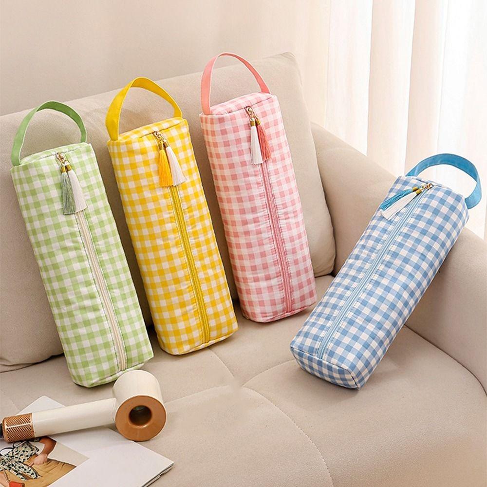 Soft Hair Dryer Storage Bag Plaid Pattern Curling Iron Carrying Case Curler Storage Bag Travel Use