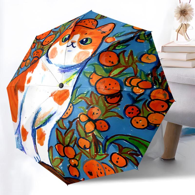 1pc Cat, Orange TreesAutomatic Open/close, All-Season Portable Folding Umbrella for Friends, Travel, Everyday, Events yy250806096