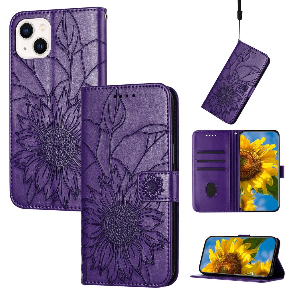 Защитный чехол из искусственной кожи с тиснением подсолнечника, фолио, держатель для магнитных карт, подставка, ремешок на запястье, флип-чехол для Huawei Honor 90 80 X50 P20 P30 8A 20I