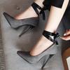 Fashion Brand Women's Heels Sexy Pointed Toe Classic Pumps Shoes Woman Straps Black Grey High Heels Party Office Shoes Large Size 45 47