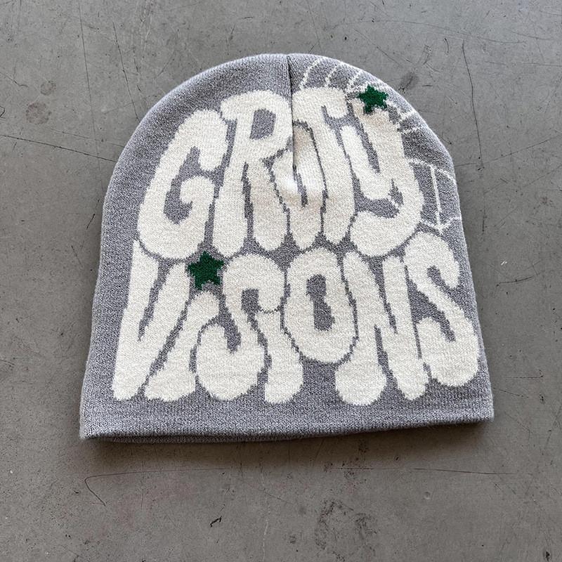 Letters Grvty Visions Knit Beanie Hats Winter Embroidered Casual Streetwear