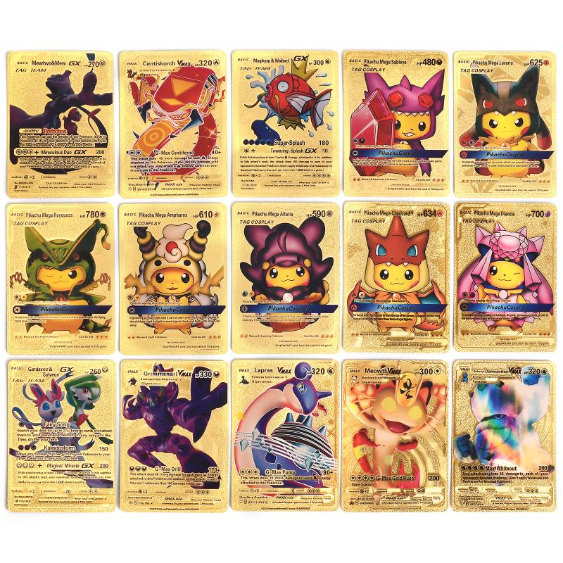 55 шт., карты из золотой фольги с покемонами, аниме, мультфильм «Покемон», английская версия, Tcg, карты для коллекции фанатов