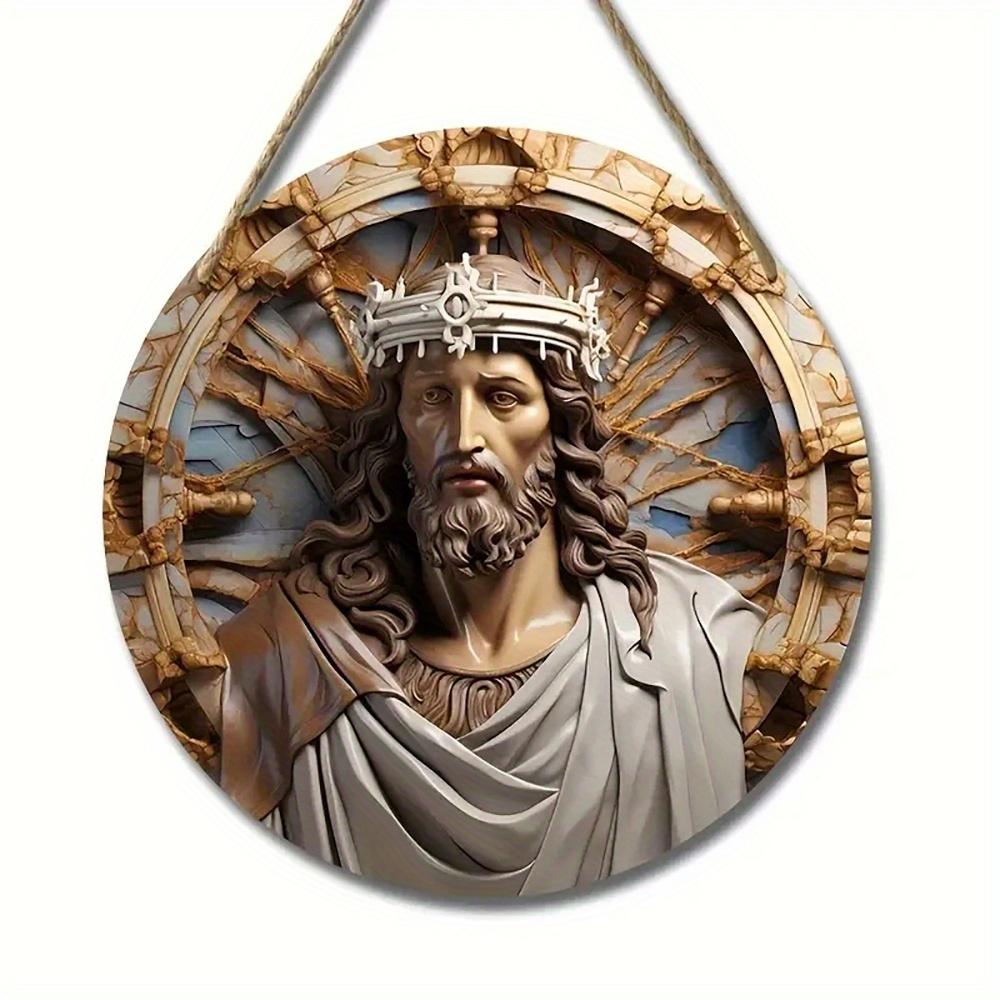 1 шт. 2d плоская деревянная винтажная уникальная художественная круглая деревянная вывеска с изображением Иисуса Христа - 20 см для дома, гостиной, офиса, бара, кафе, гаража, праздничного украшения