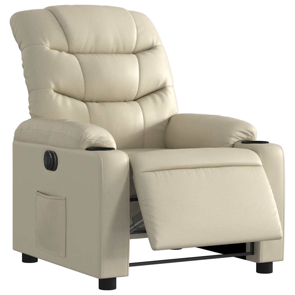 Electric Recliner Chair Cream Faux Leather