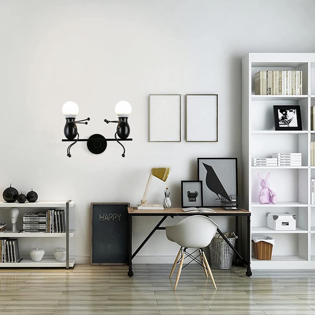 KAWELL Bracket Light Vintage Wall Light Doll Light Double Head Metal Wall Light Sconce Lighting Cartoon Doll Height Adjustable Gift Wall Lamp LED Wall