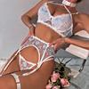 European and American Women Embroidered Floral Lace Lingerie Set Sexy Sheer See Through Bra and Thongs Set
