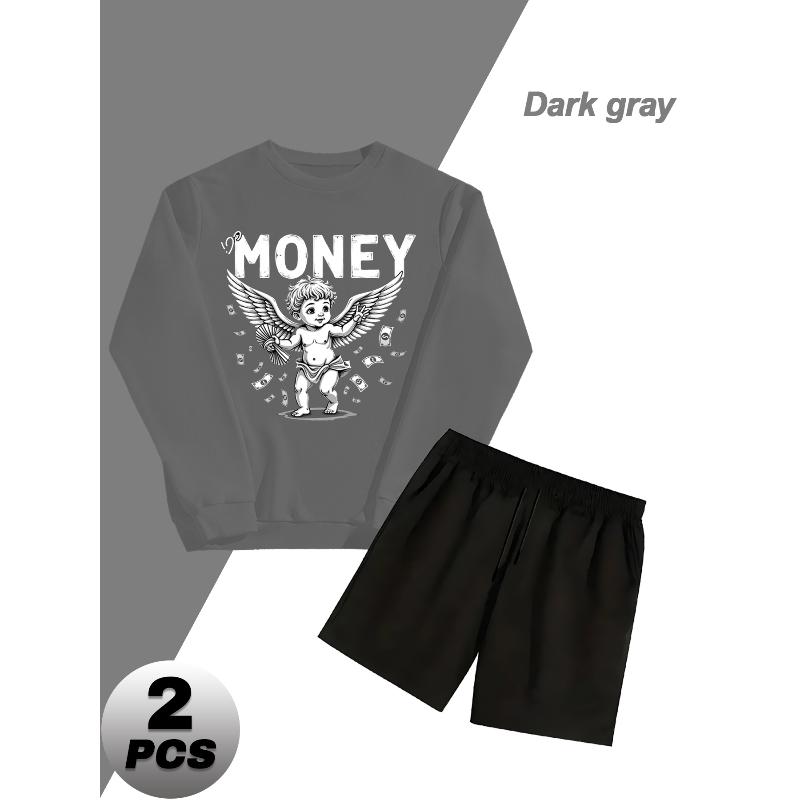 Crew Neck Polyester Tracksuit Sweatshirt and Shorts Casual Lounge