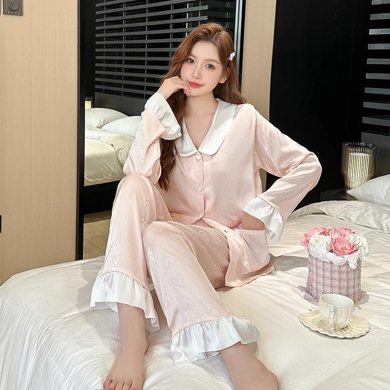 Весна и осень, новая пижама Ice Silk с длинным рукавом, женская куртка, летняя домашняя одежда, повседневный костюм