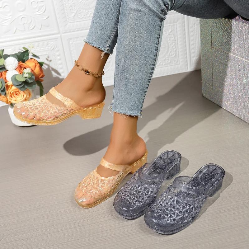 Fashion 2025Womens Slippers Summer Breathable Casual Round Toe Sandals Mom Transparent No-slips Slides Flips Flop