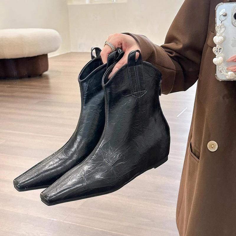 Spring Autumn Pointed Toe Women Chelsea Boots Fashion Back Zippers Shoes Street Style Internal Elevation Ladies Short Booties