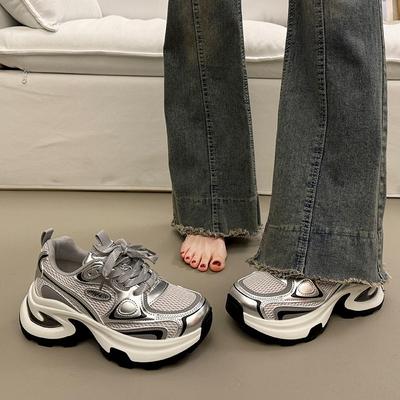 Кроссовки на толстой подошве в стиле «папины кроссовки» с небольшим увеличением роста в виде бисквитной подошвы, спортивная повседневная обувь для весны и осени