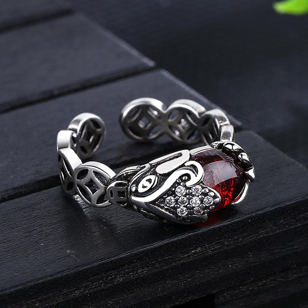 Pixiu Ring Retro Feng Shui Amulet Open Adjustable Ring Buddhist Mani Mantra Wealth Ring Wealth Lucky Jewelry Ring