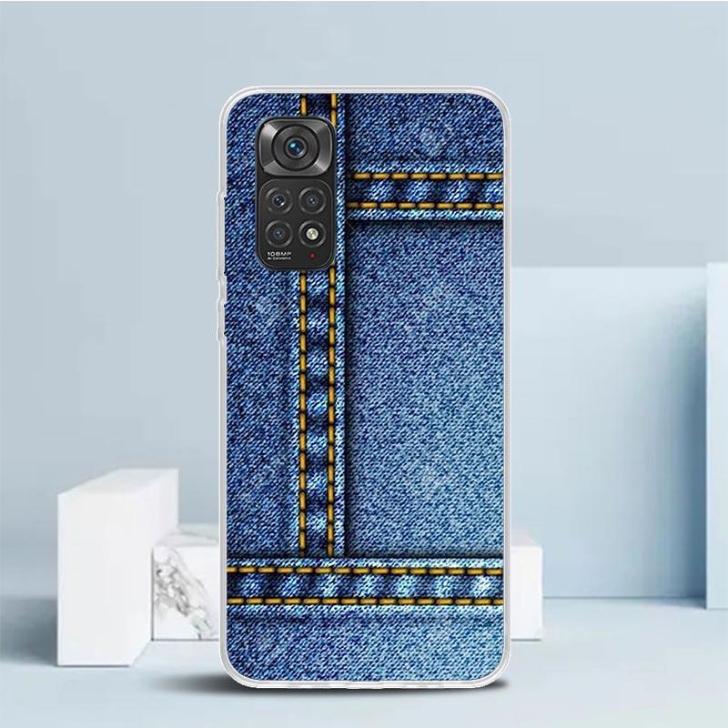 Джинсовый Ковбойский Деним Принт Чехол для Телефона Для Xiaomi Redmi Note 15 14 14S 13 12S 12 Pro Plus 11S 11 11T 11E 10S 10 + Мягкий ТПУ Задняя Сторона C