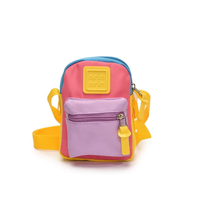 Color Block Canvas Shoulder Bag With Suture Design Messenger Bag For Child Daily