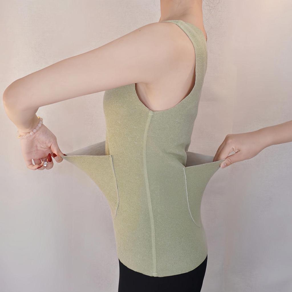 Женский бесшовный теплый жилет из бархата с начесом, двойными карманами и защитой талии для осени и зимы