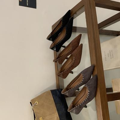 2025 новый замшевый универсальный костюм для ног на высоком каблуке с открытым верхом, для работы и повседневной носки, тканые женские туфли-лодочки