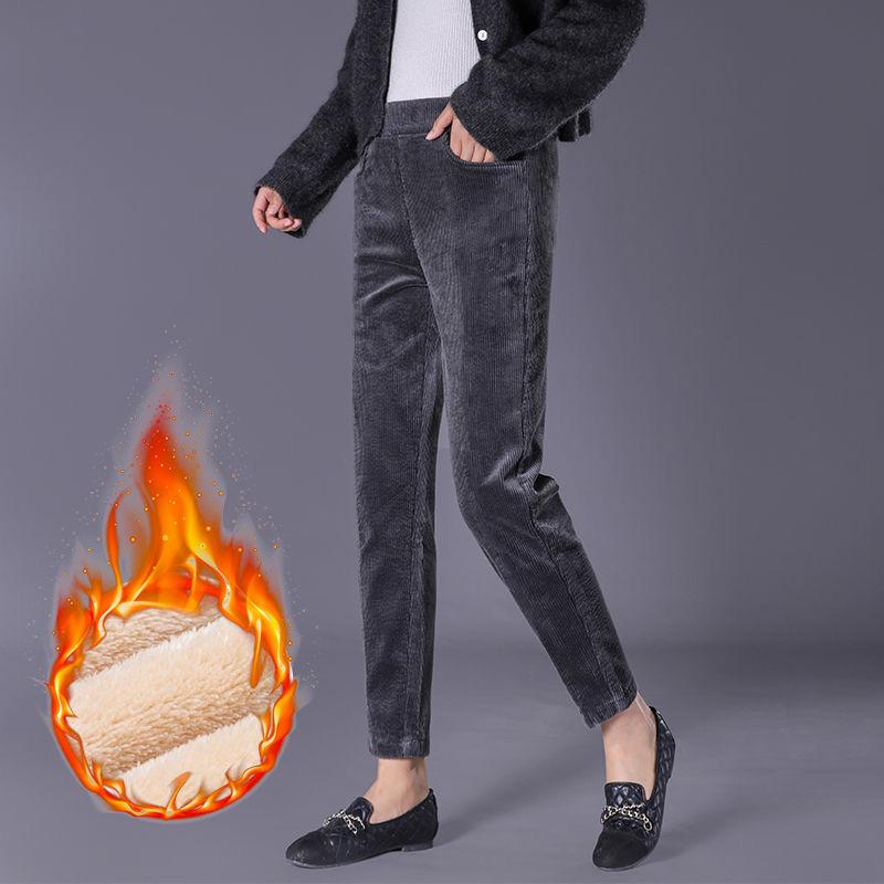 Женские шерстяные брюки, зимние толстые теплые кашемировые брюки, вельветовые женские однотонные свободные брюки