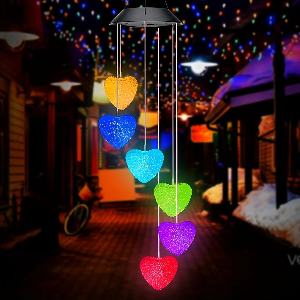 1pc Solar Rice Grain White Ball/Heart Wind Chime Light Outdoor Waterproof Color Changing LED Hanging Lamps for Home Garden Decor