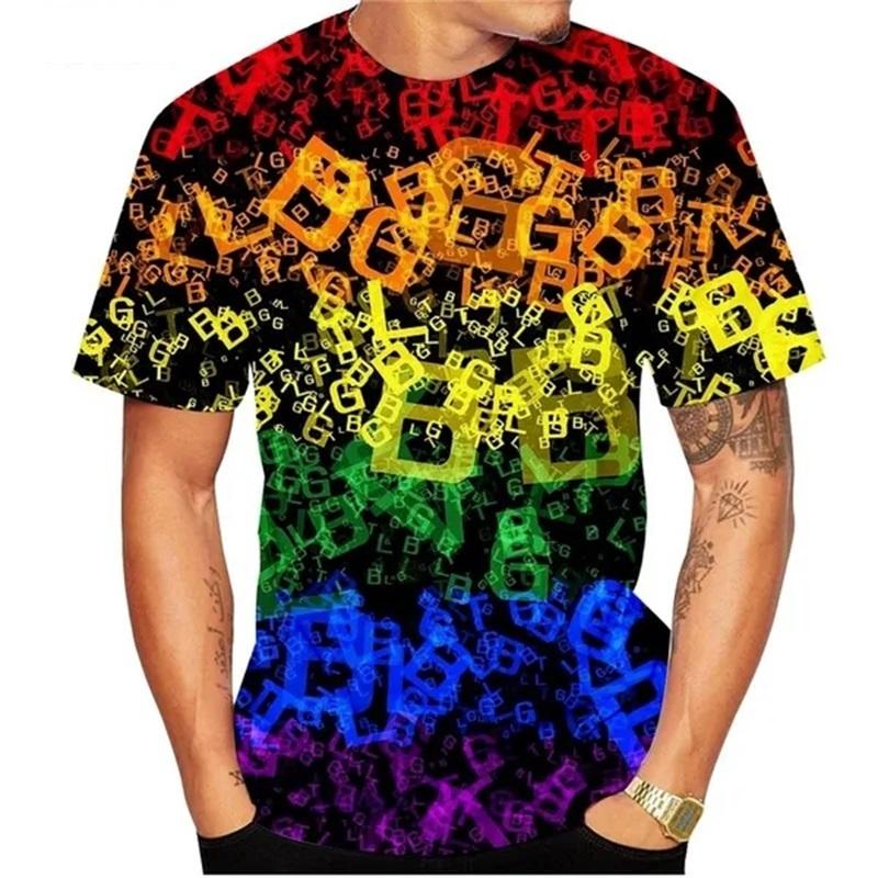 T-shirt 3D Printed Rainbow Gradient Love Pattern Summer Men Women Children Fashion Casual Oversized Crew Neck T-shirt Family Top